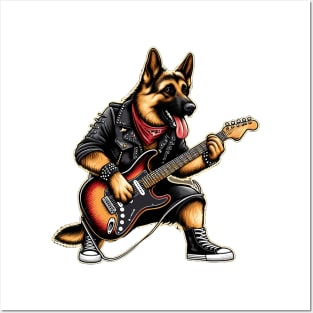 German Shepherd Playing Guitar Posters and Art